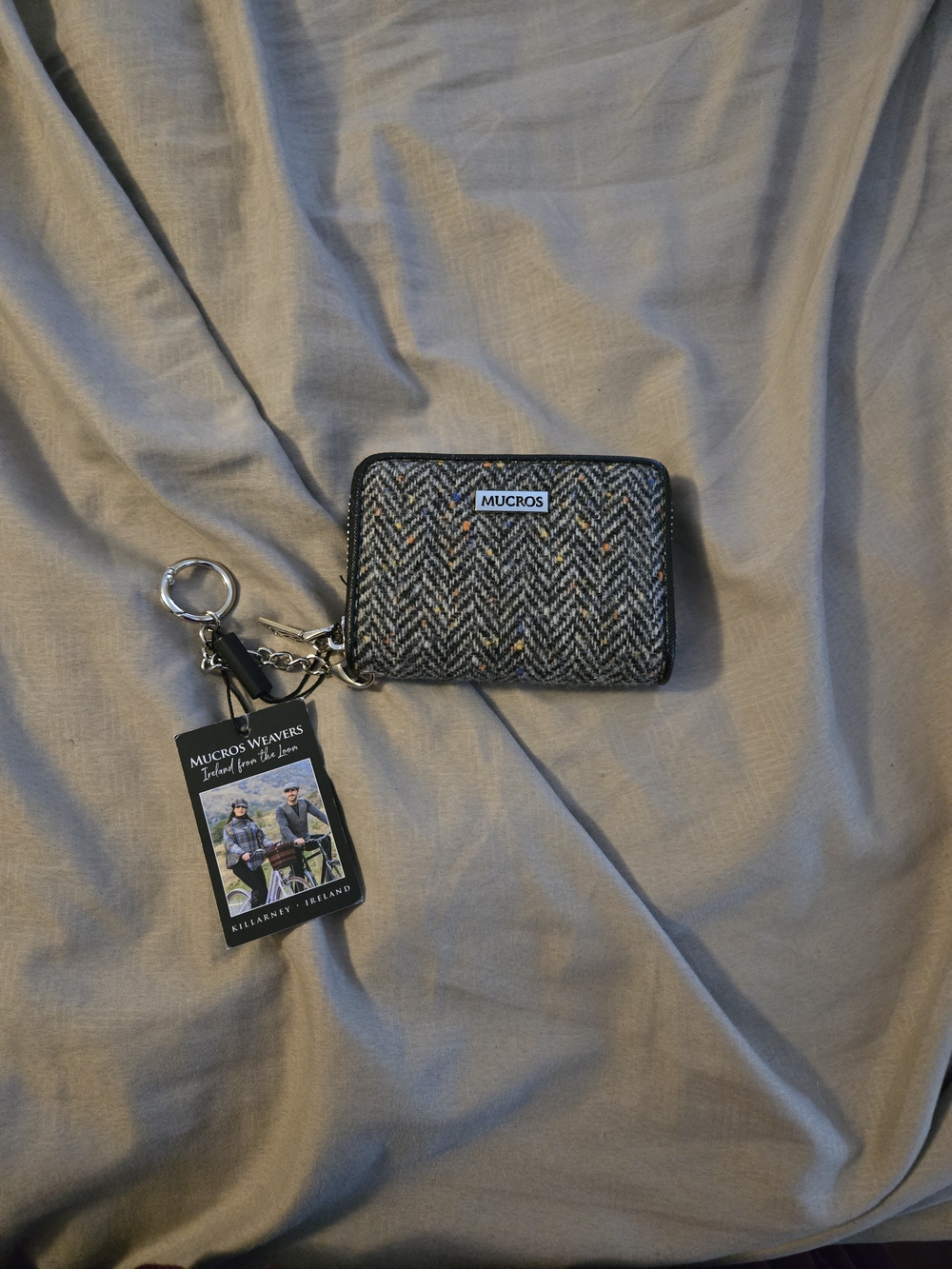 Mucros Tweed Zip Wallet Keychain - Multicolor Herringbone
